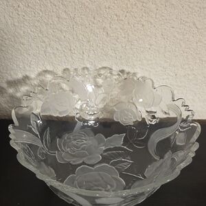 Laura Glass Artistic Frosted Rose Glass Floral Bowl